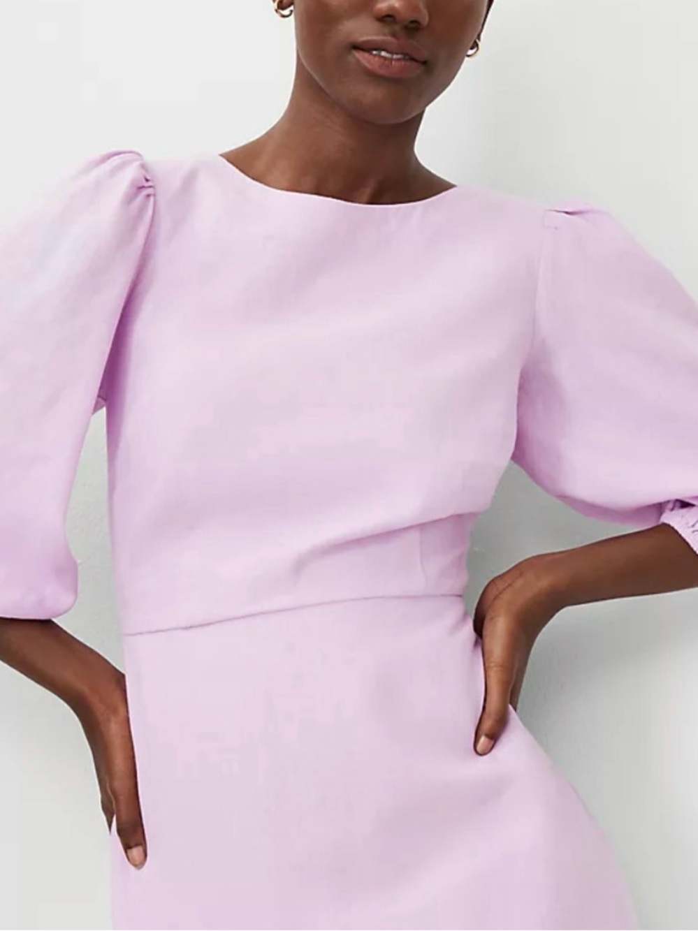 Ann Taylor Lavender Linen-Blend Puff-Sleeve Midi Dress size 10